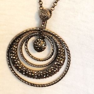 Bold gunmetal circles necklace with faux marcasite